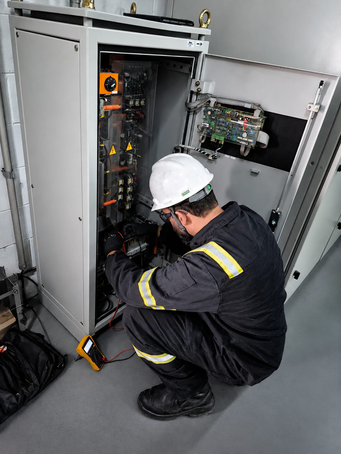 Técnico realizando medições para conformidade com a NR-10